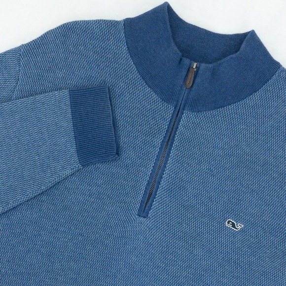 Vineyard Vines Other - Vineyard Vines 1/4 Zip Pullover Mens 3XT Blue Textured Cotton Blend Golf Sweater
